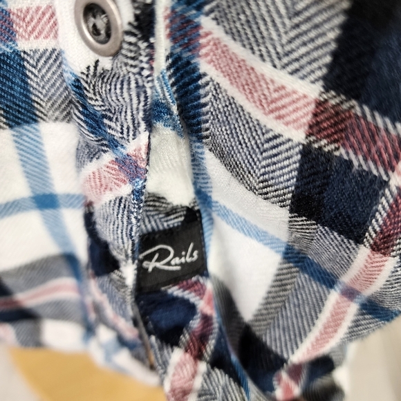 Rails x Free People Button  Front Plaid Shirt Rayon White Blues Pink Size XS - Picture 11 of 16